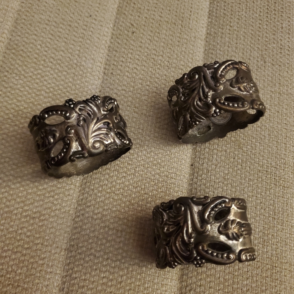 Godinger Silver Art Co Baroque Rococo LTD Set Of 3 Napkin Rings GSA Holders